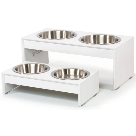 PetFusion Elevated Dog Bowls, Cat Bowls (4", 8" Tall Options). Bamboo w/Water Resistant Seal. US Food Grade Stainless Steel Raised Bowls