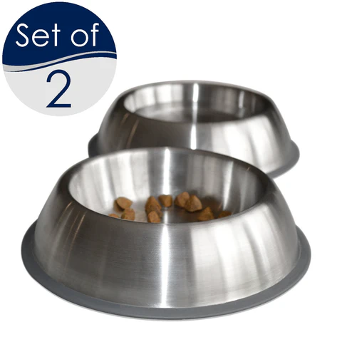 PetFusion Premium Brushed Anti-tip Dog & Cat Bowls, Set of 2. [FOOD GRADE SS, Bonded silicone ring] - PetFusion