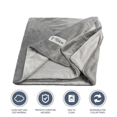 PetFusion Premium Pet Blanket. Reversible Gray Micro Plush - PetFusion
